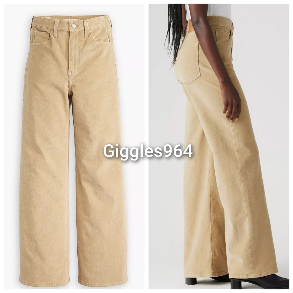 LEVI'S Ribcage Wide Leg Corduroy Jeans Cord Pants Beige